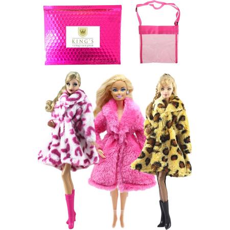 Barbie kleding - Teddy Coats - Bontjassen -  Poppenkleertjes - Barbie kleertjes - Barbie - Inclusief opberg tas - A Kwaliteit